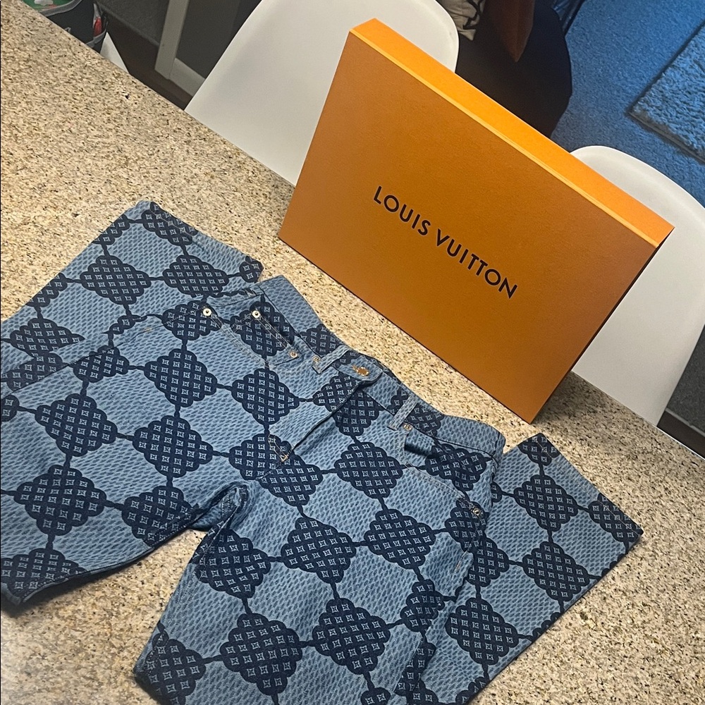 Louis Vuitton Women’s High-Waist Straight Leg Checker Monogram Pants Italy Sz 36